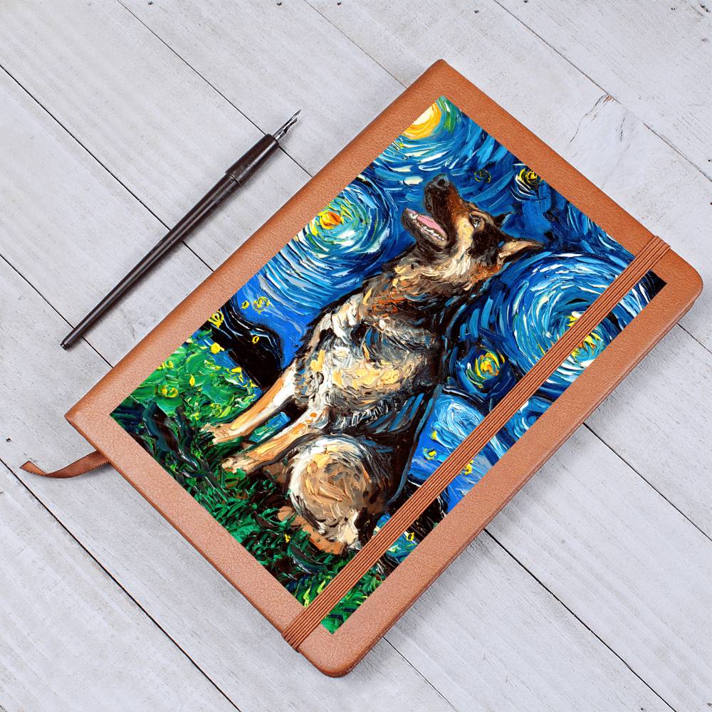 German Shepherd Starry Night Leather Journal