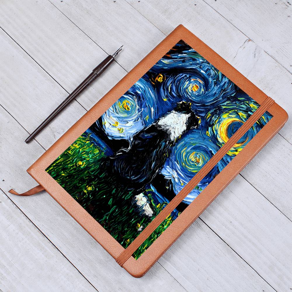 Border Collie Starry Night Leather Journal