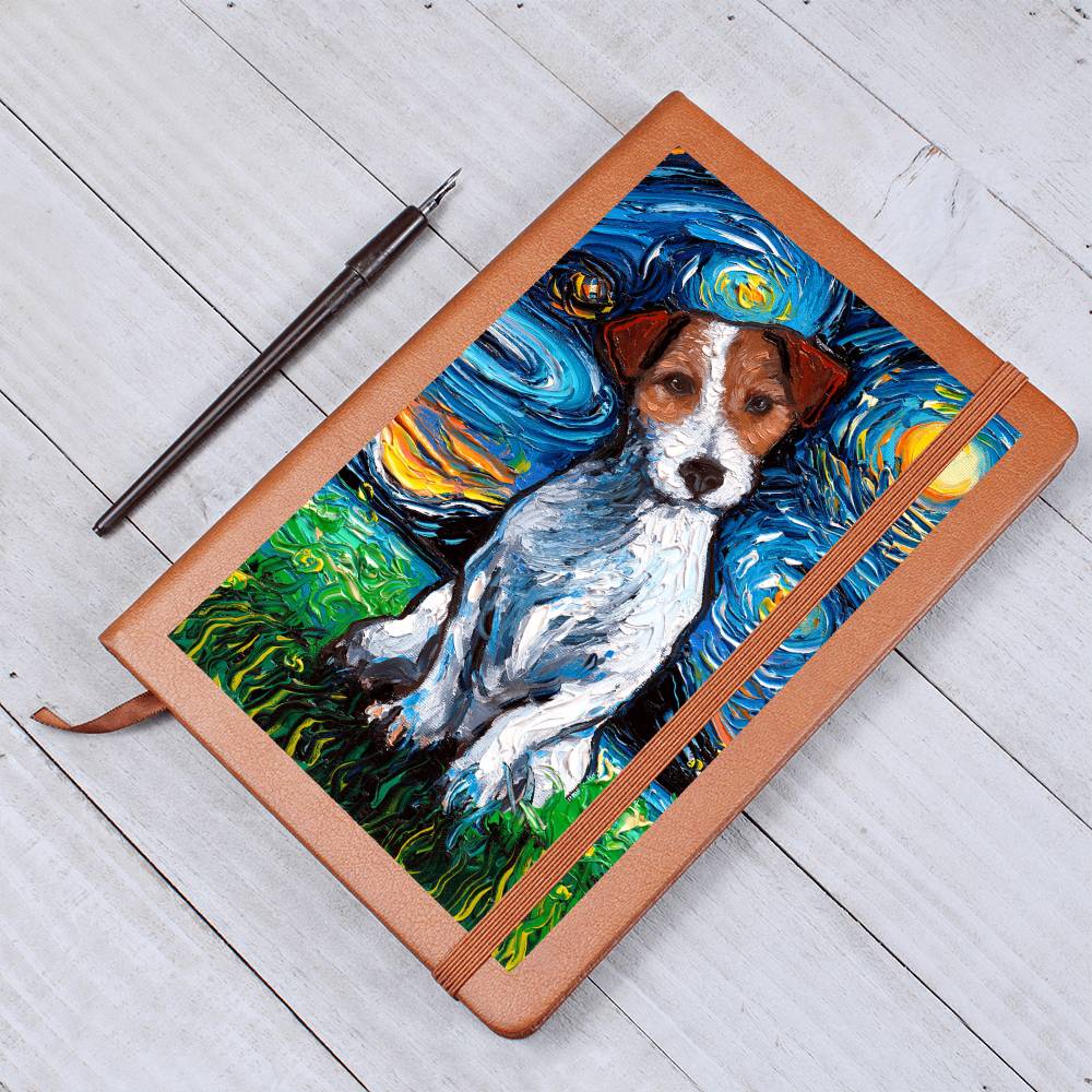 Jack Russell Terrier Starry Night Leather Journal