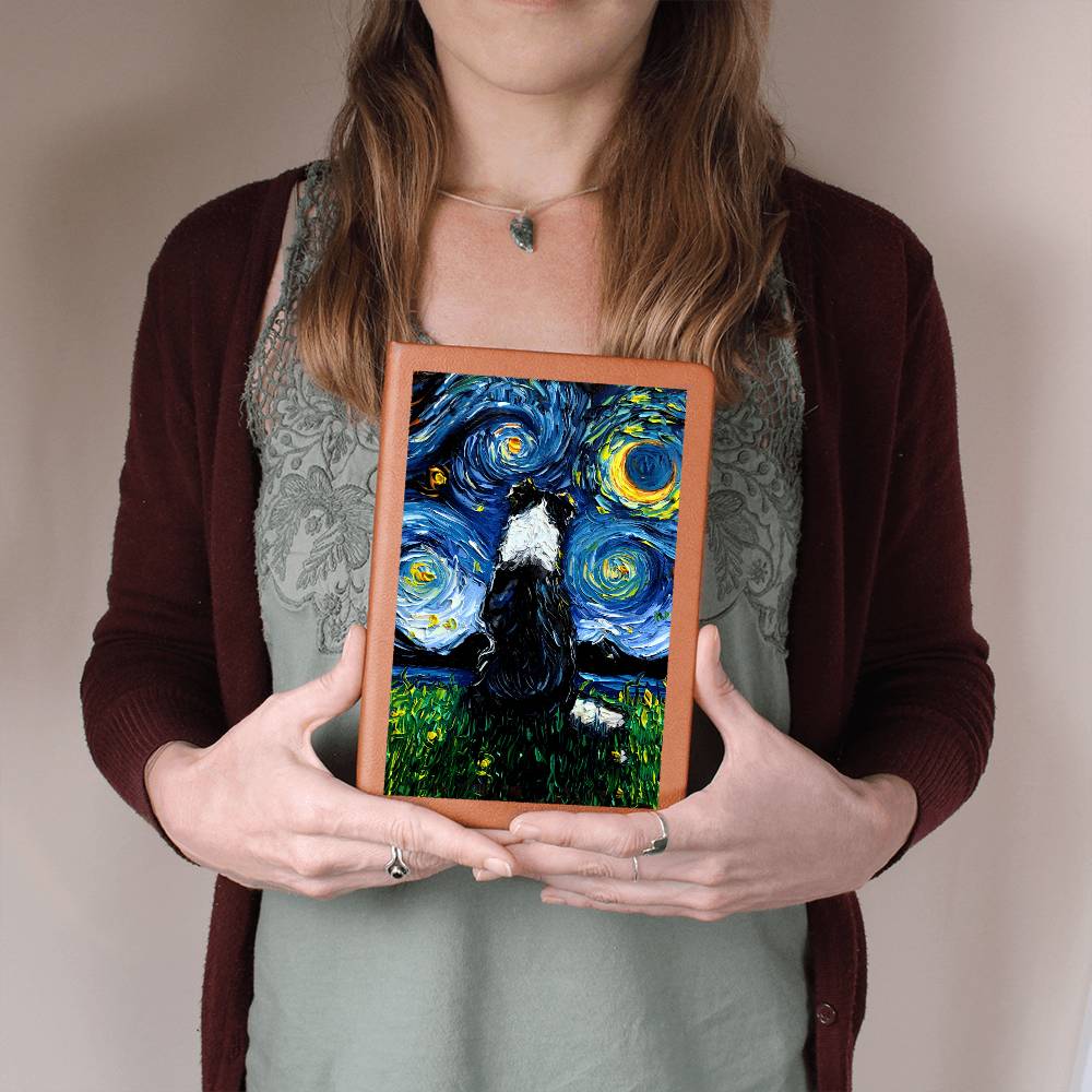 Border Collie Starry Night Leather Journal