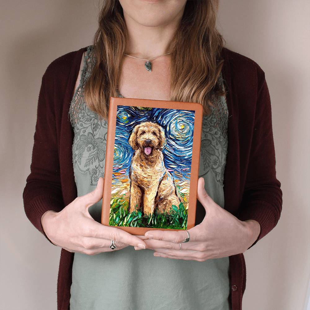 Goldendoodle Starry Night Leather Journal
