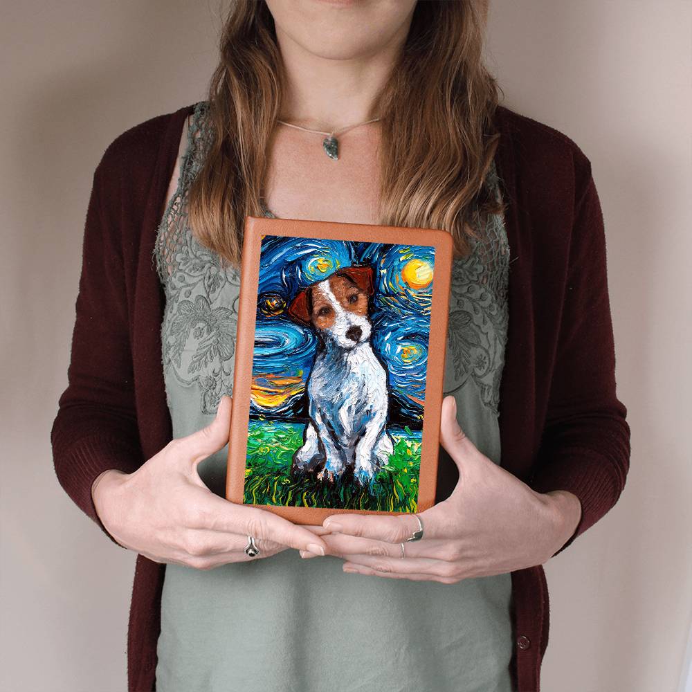 Jack Russell Terrier Starry Night Leather Journal