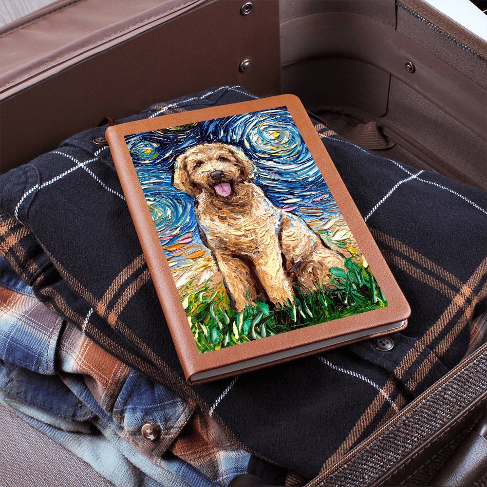 Goldendoodle Starry Night Leather Journal