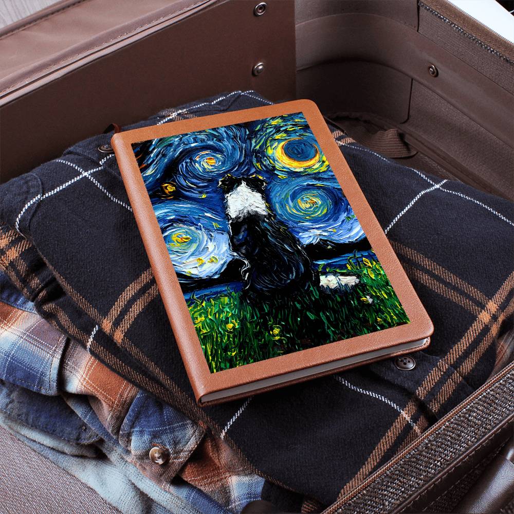 Border Collie Starry Night Leather Journal