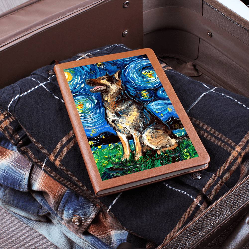 German Shepherd Starry Night Leather Journal