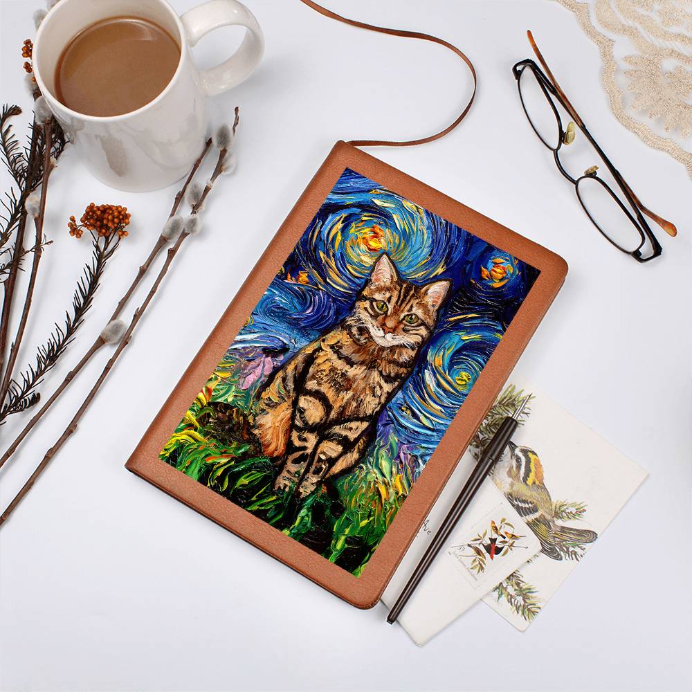 Brown Tabby Starry Night Leather Journal