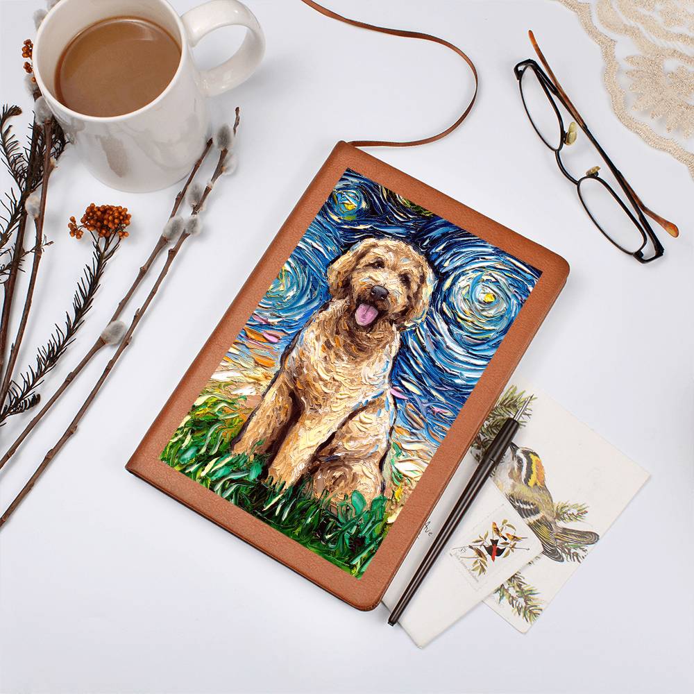 Goldendoodle Starry Night Leather Journal