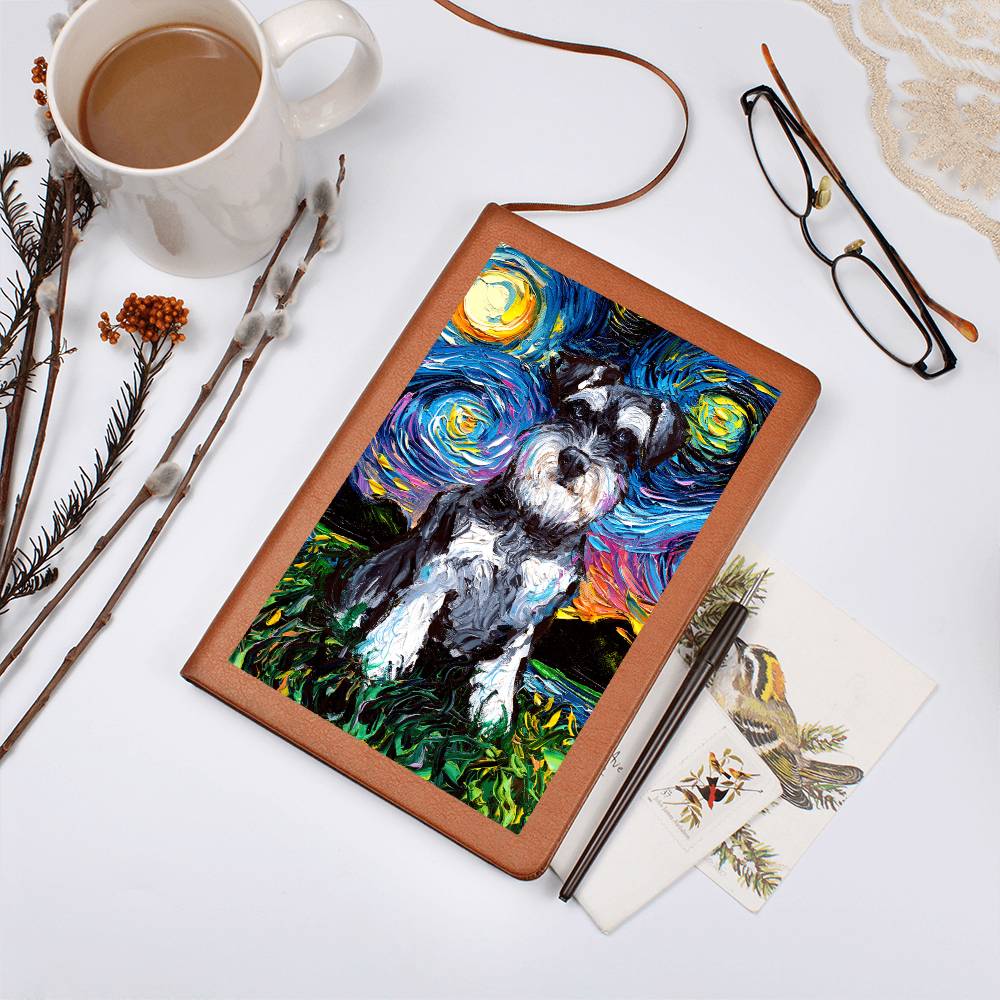 Schnauzer Starry Night Leather Journal