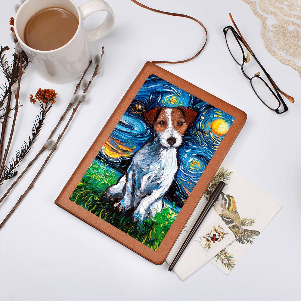 Jack Russell Terrier Starry Night Leather Journal