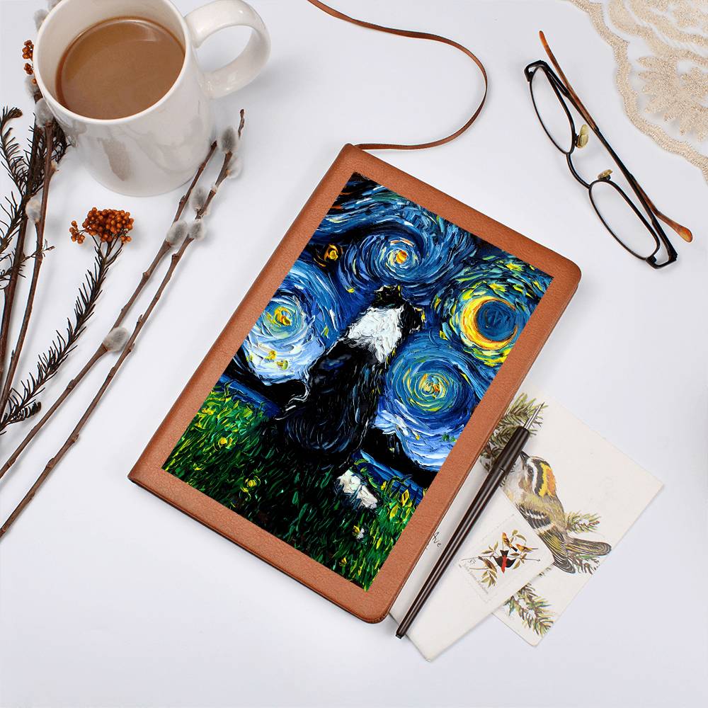 Border Collie Starry Night Leather Journal