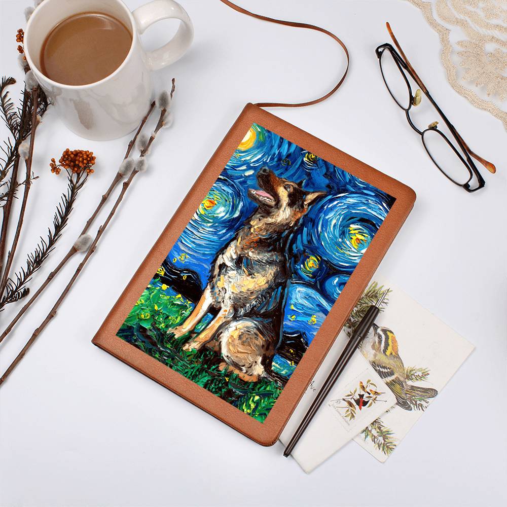 German Shepherd Starry Night Leather Journal