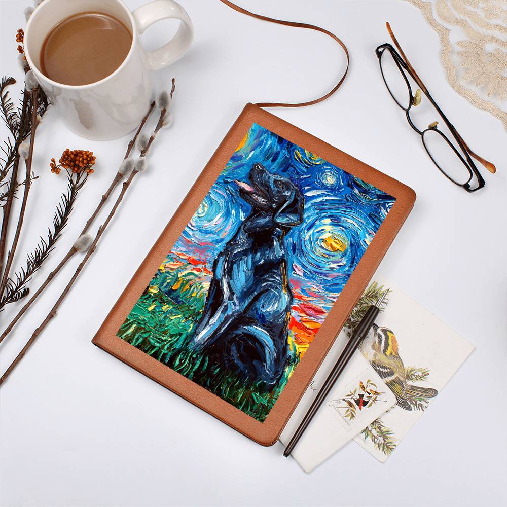Black Labrador Starry Night Leather Journal