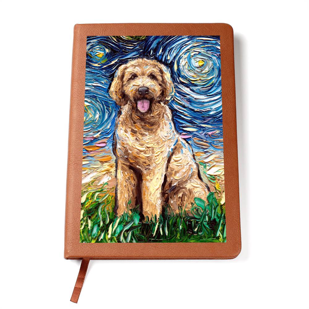 Goldendoodle Starry Night Leather Journal