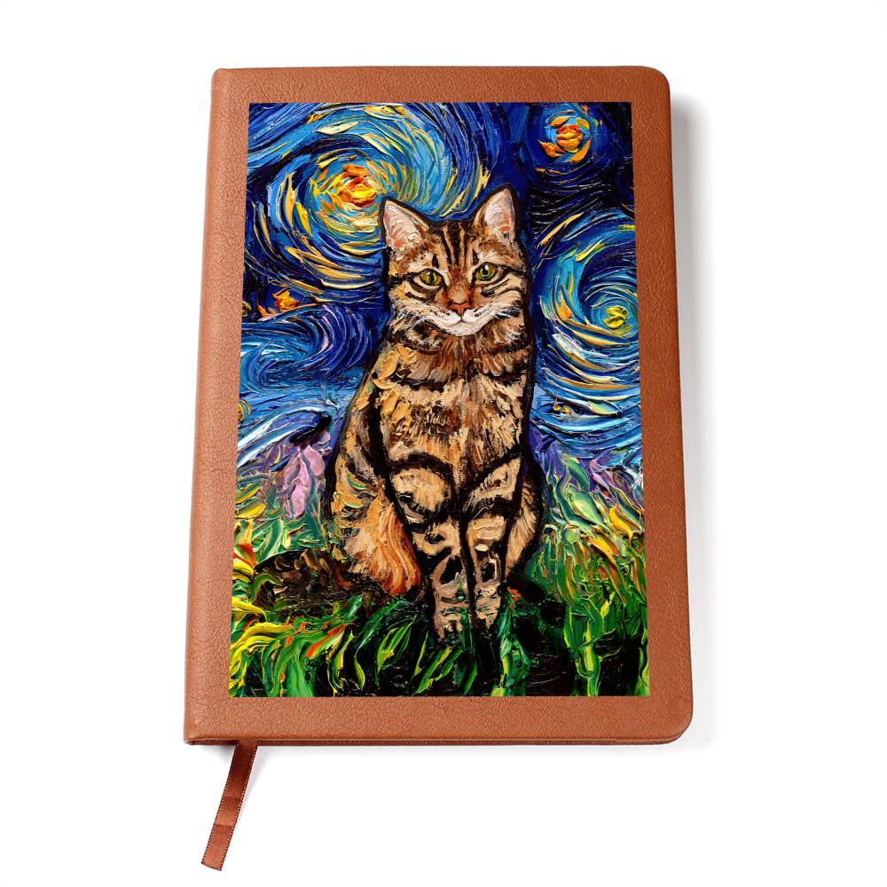 Brown Tabby Starry Night Leather Journal