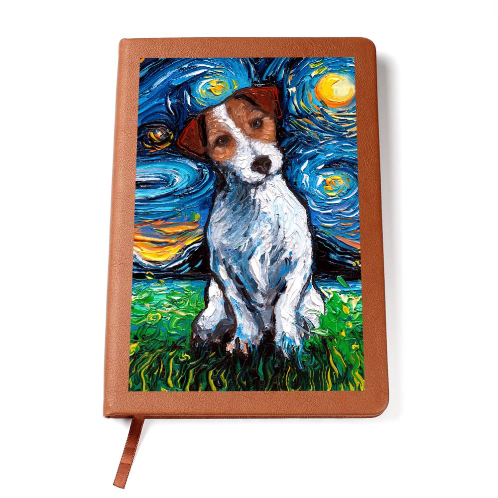 Jack Russell Terrier Starry Night Leather Journal