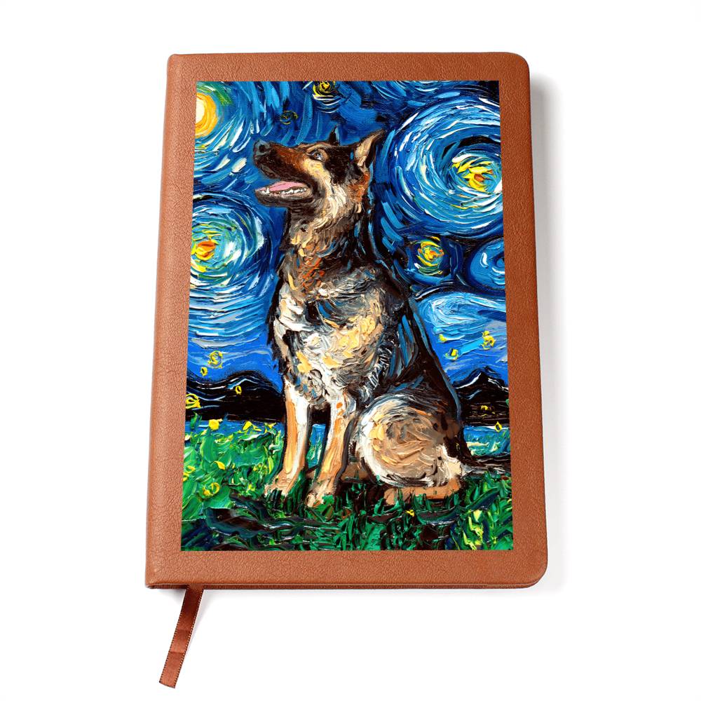 German Shepherd Starry Night Leather Journal