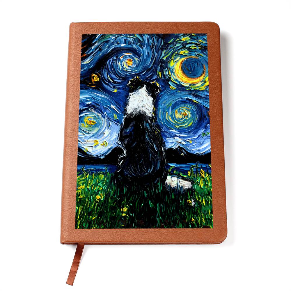 Border Collie Starry Night Leather Journal
