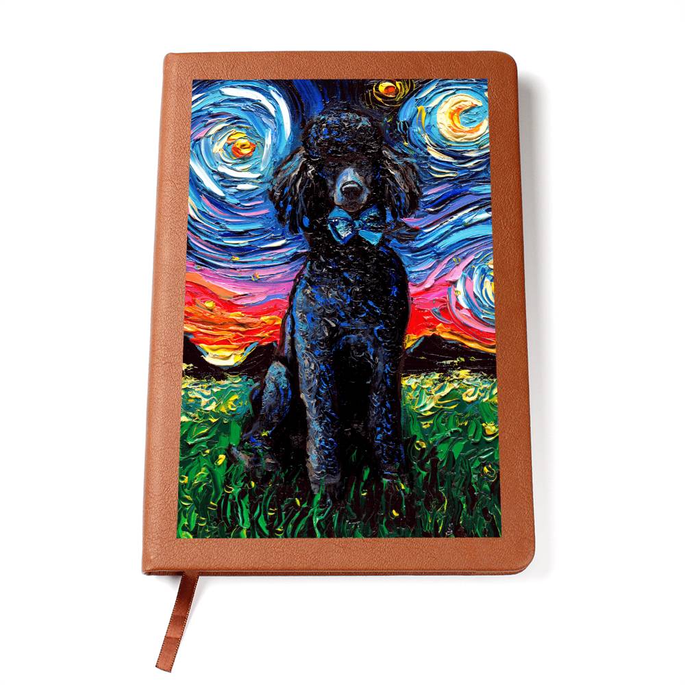 Black Poodle Starry Night Leather Journal