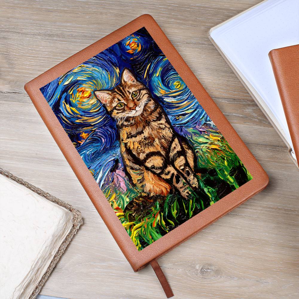 Brown Tabby Starry Night Leather Journal