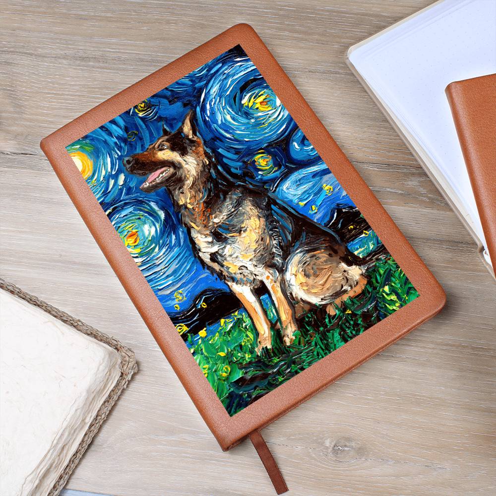 German Shepherd Starry Night Leather Journal