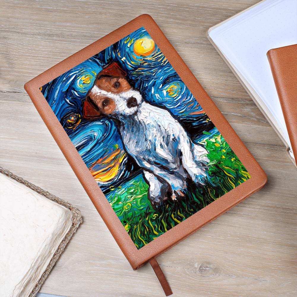 Jack Russell Terrier Starry Night Leather Journal