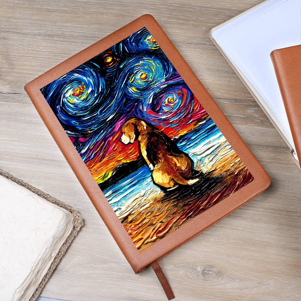 Beach Days - Beagle Starry Night Leather Journal