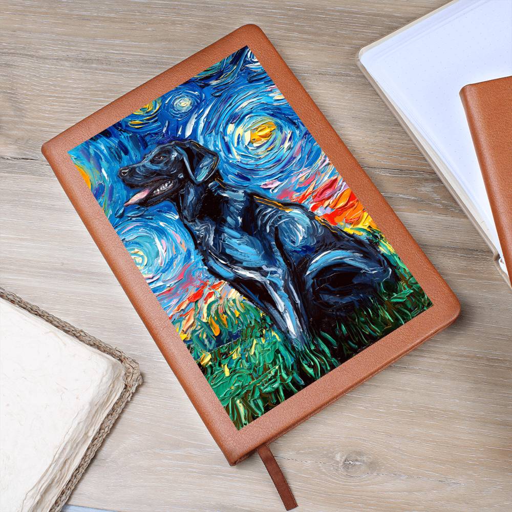 Black Labrador Starry Night Leather Journal