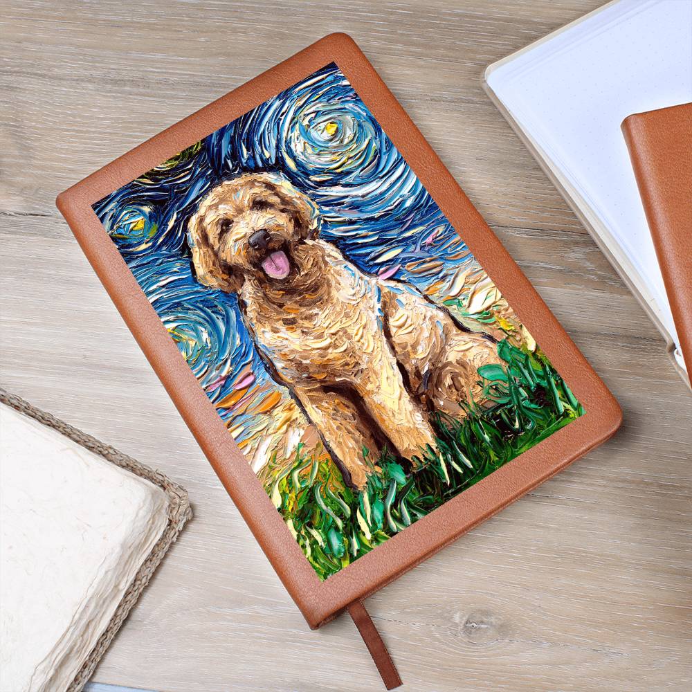 Goldendoodle Starry Night Leather Journal