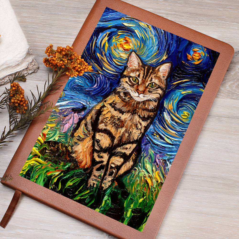 Brown Tabby Starry Night Leather Journal