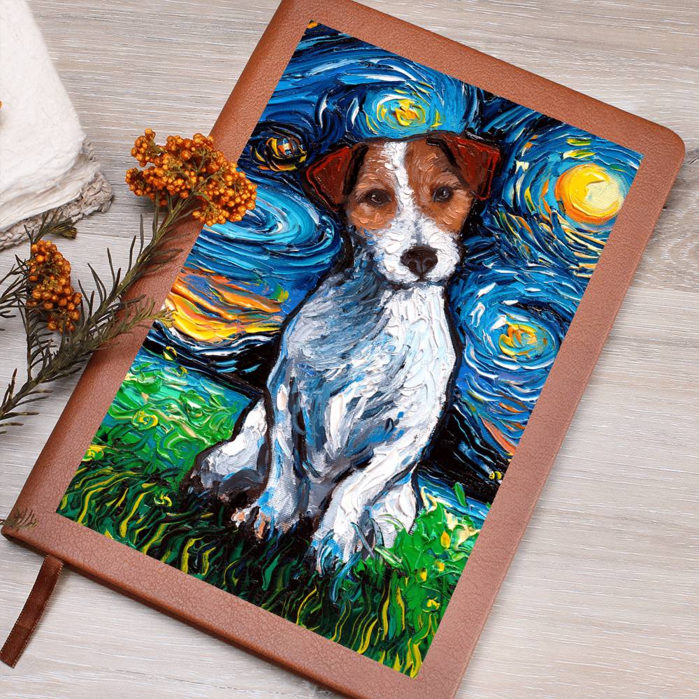 Jack Russell Terrier Starry Night Leather Journal