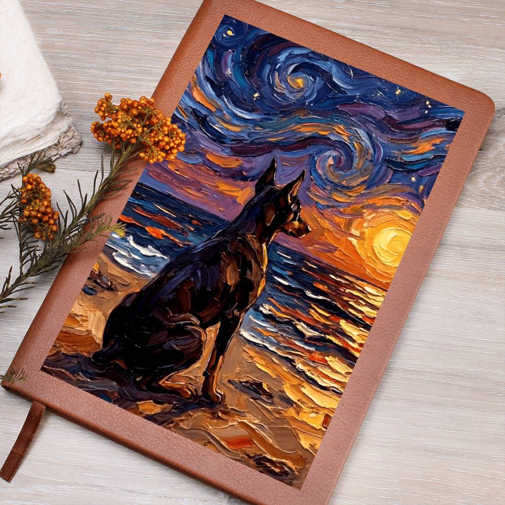 Beach night - Doberman Leather Journal