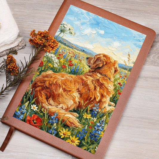 Amongst The Flowers - Golden Retriever Leather Journal