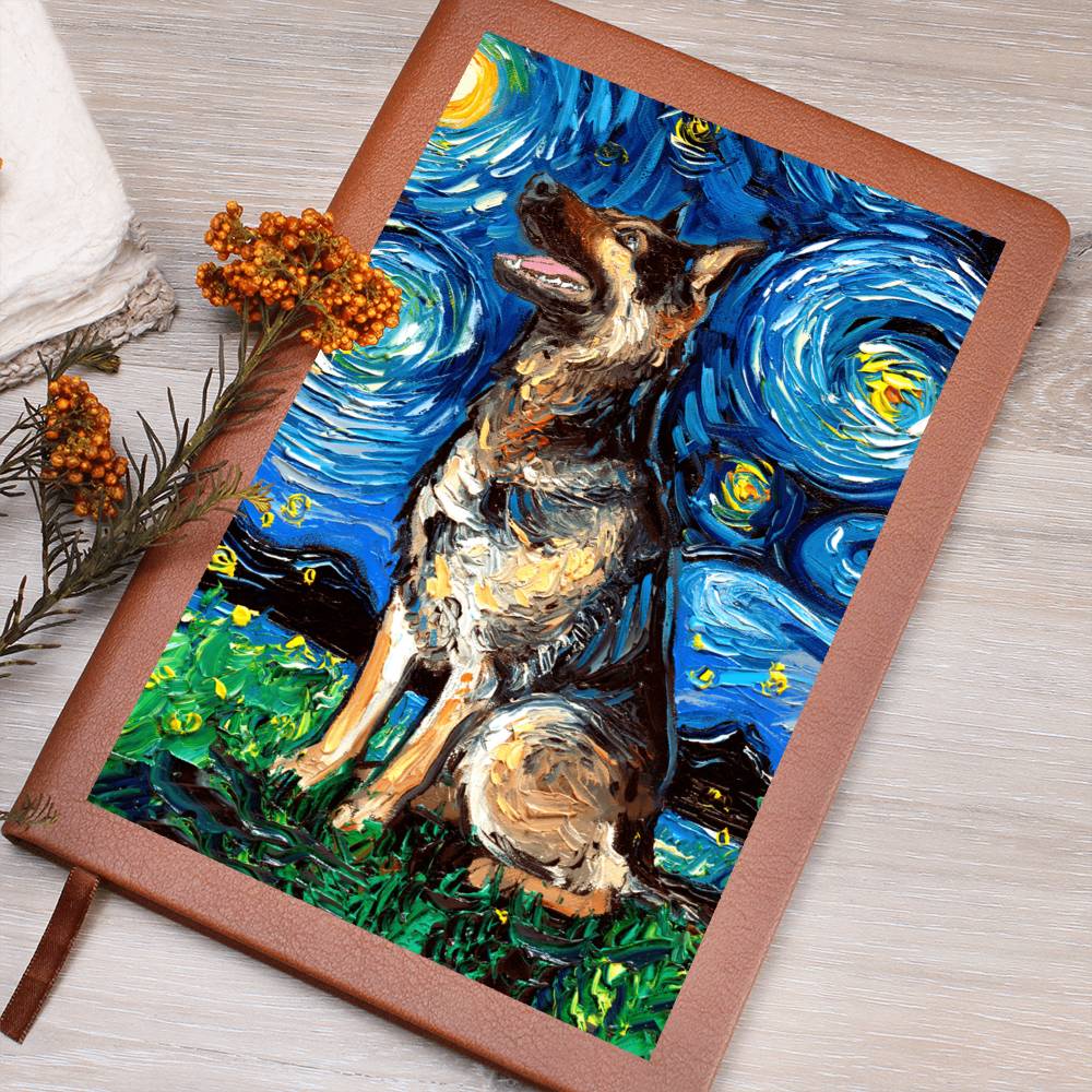 German Shepherd Starry Night Leather Journal