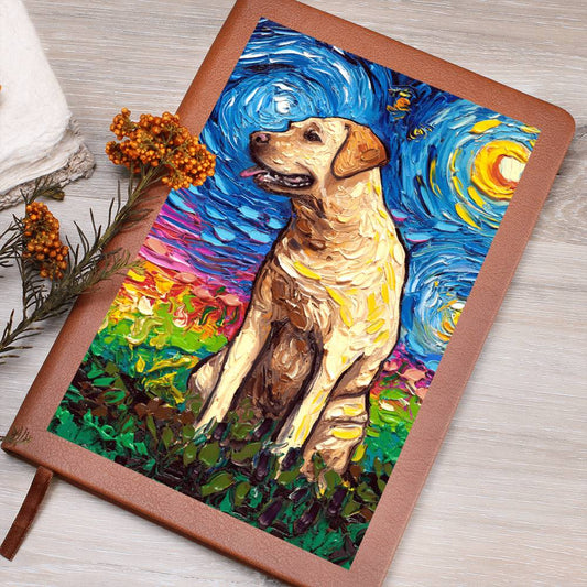 Yellow Labrador Starry Night Leather Journal