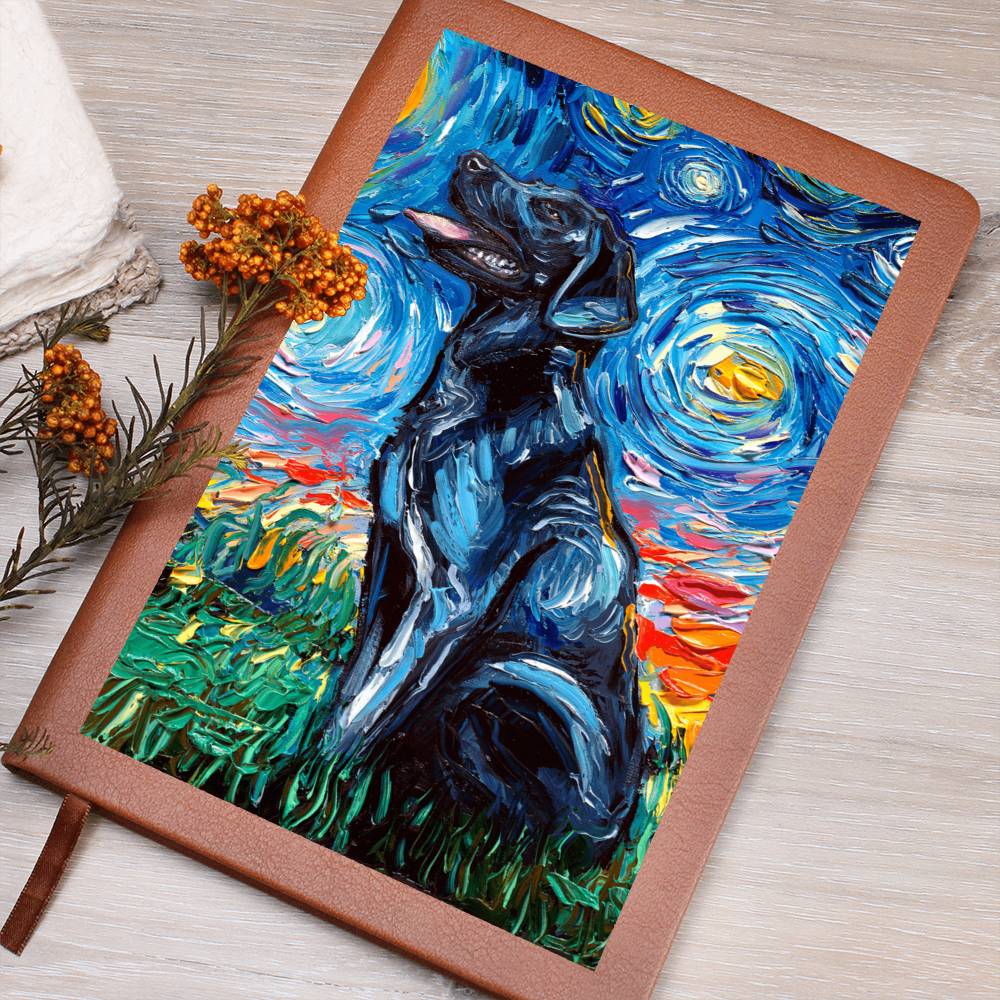 Black Labrador Starry Night Leather Journal