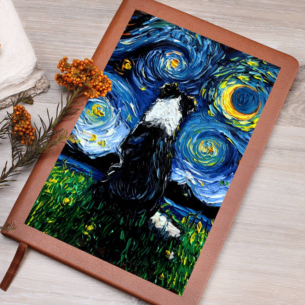 Border Collie Starry Night Leather Journal