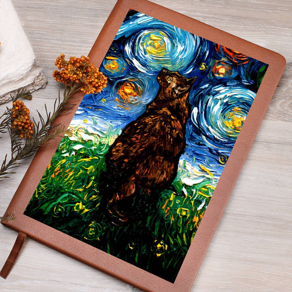 Tortoiseshell Cat Starry Night Leather Journal