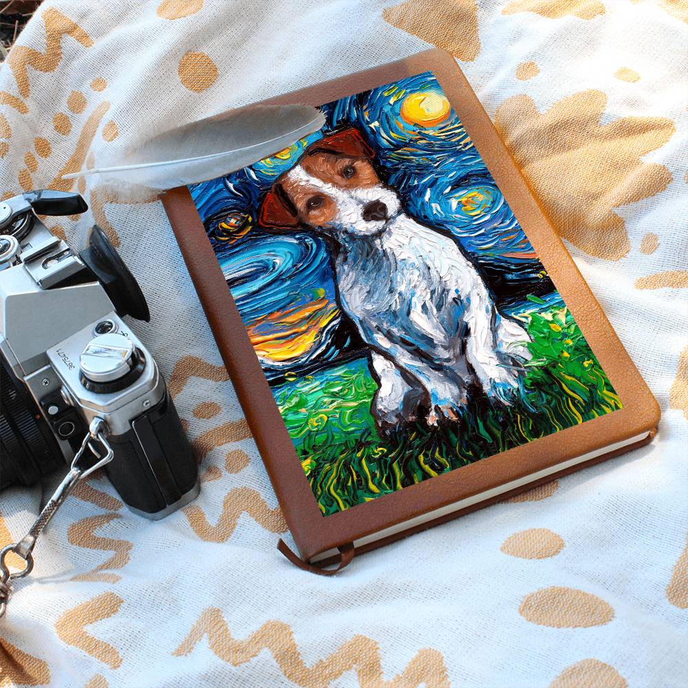 Jack Russell Terrier Starry Night Leather Journal