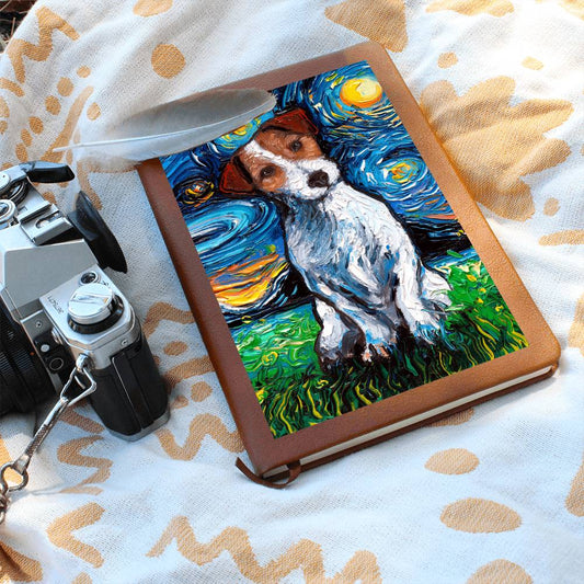 Jack Russell Terrier Starry Night Leather Journal
