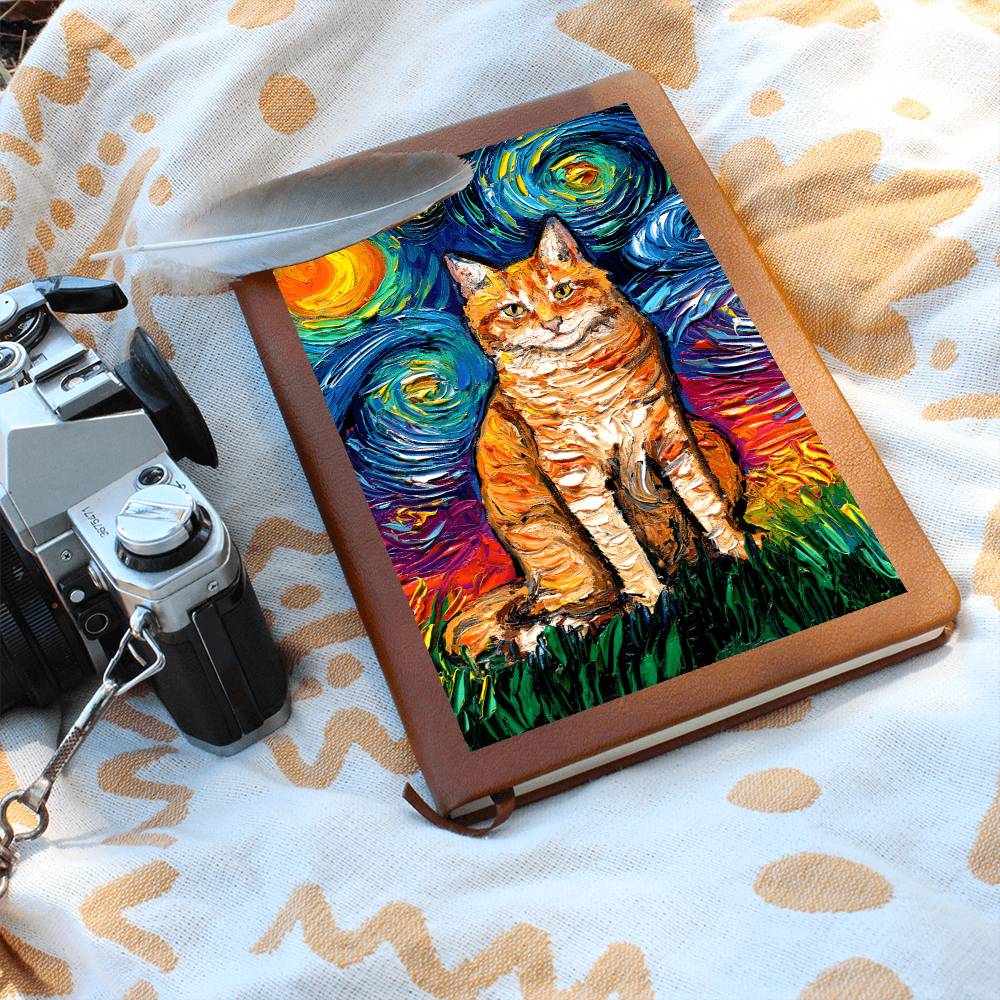 Seated Orange Tabby Starry Night Leather Journal