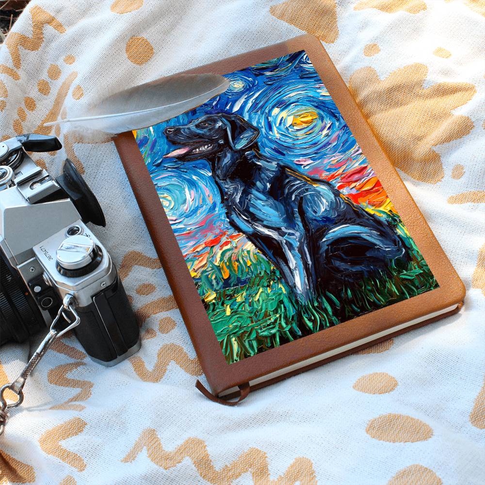 Black Labrador Starry Night Leather Journal