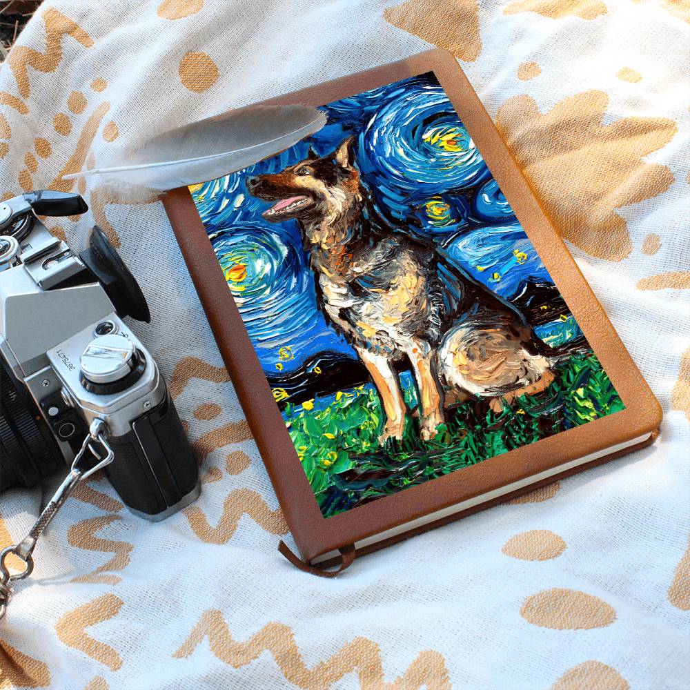 German Shepherd Starry Night Leather Journal