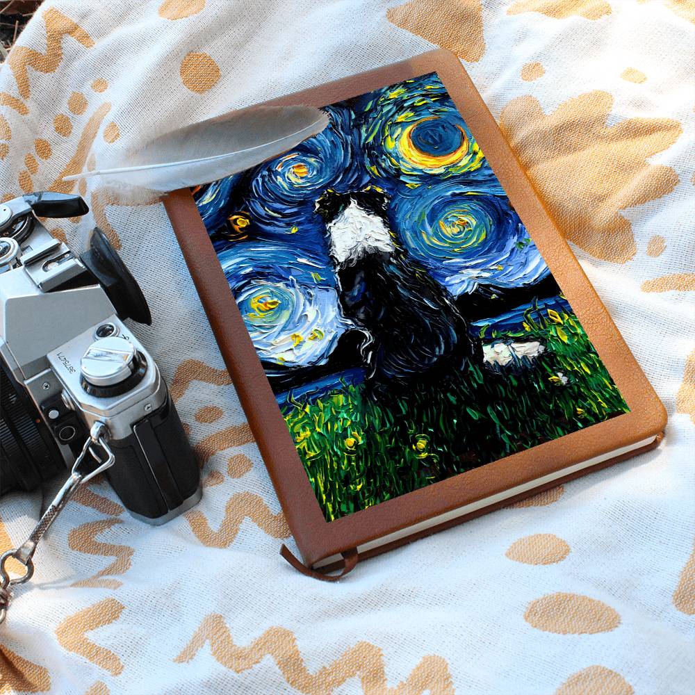 Border Collie Starry Night Leather Journal