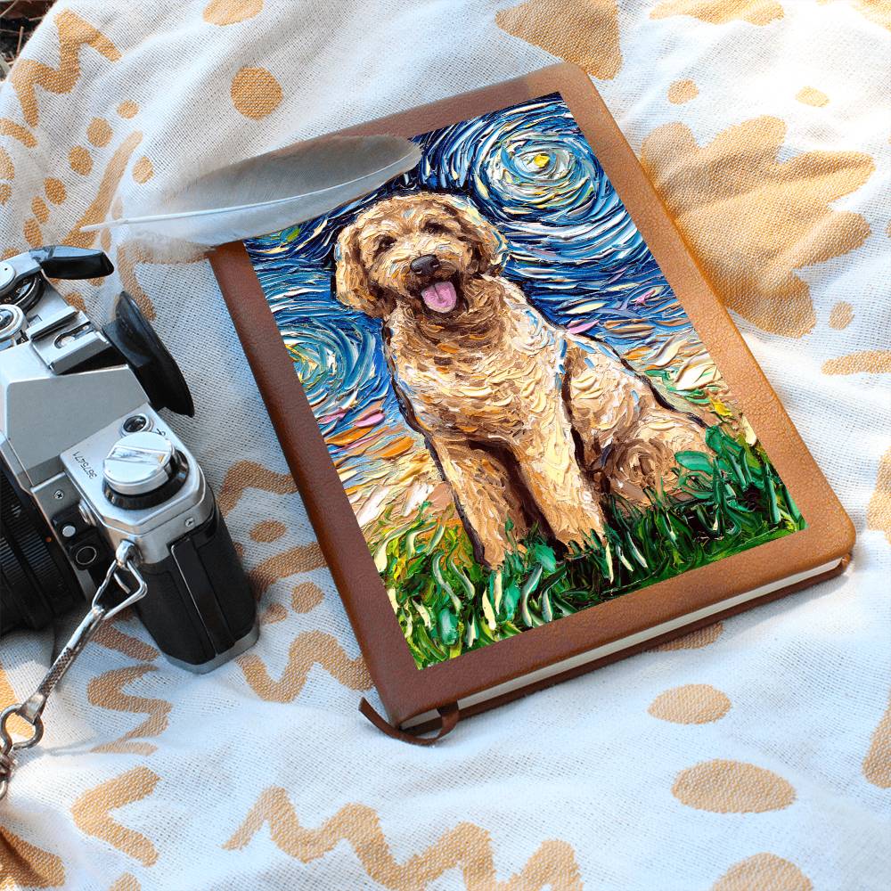 Goldendoodle Starry Night Leather Journal