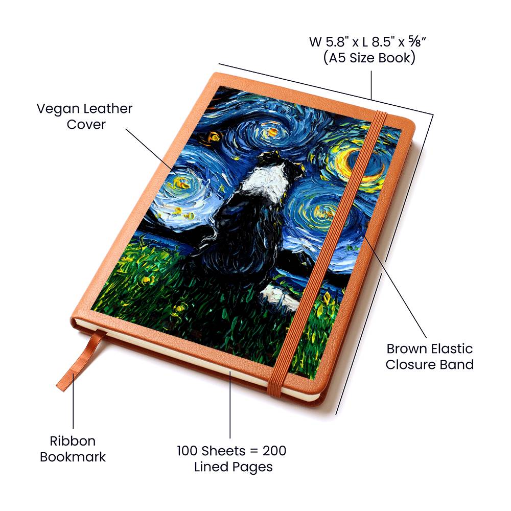 Border Collie Starry Night Leather Journal