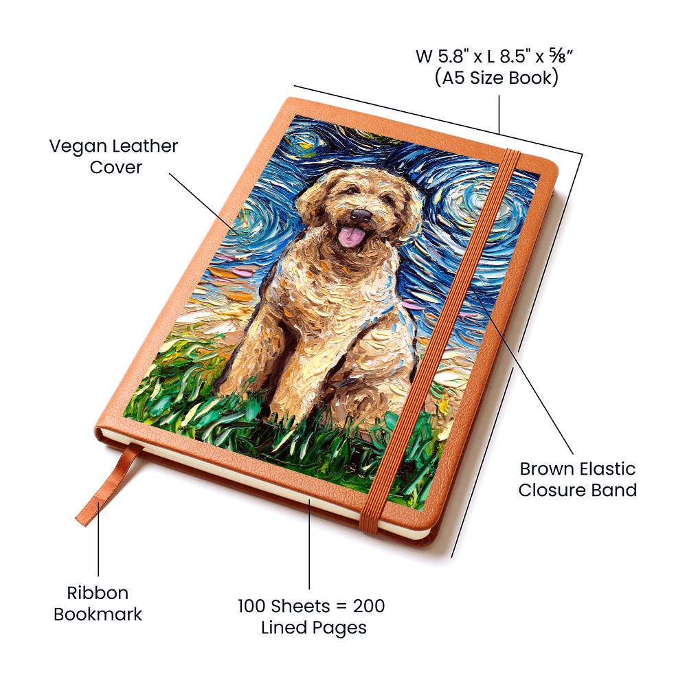 Goldendoodle Starry Night Leather Journal
