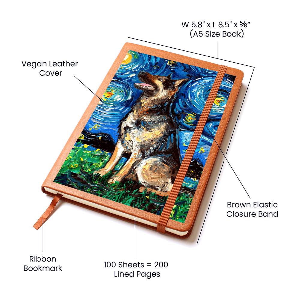 German Shepherd Starry Night Leather Journal