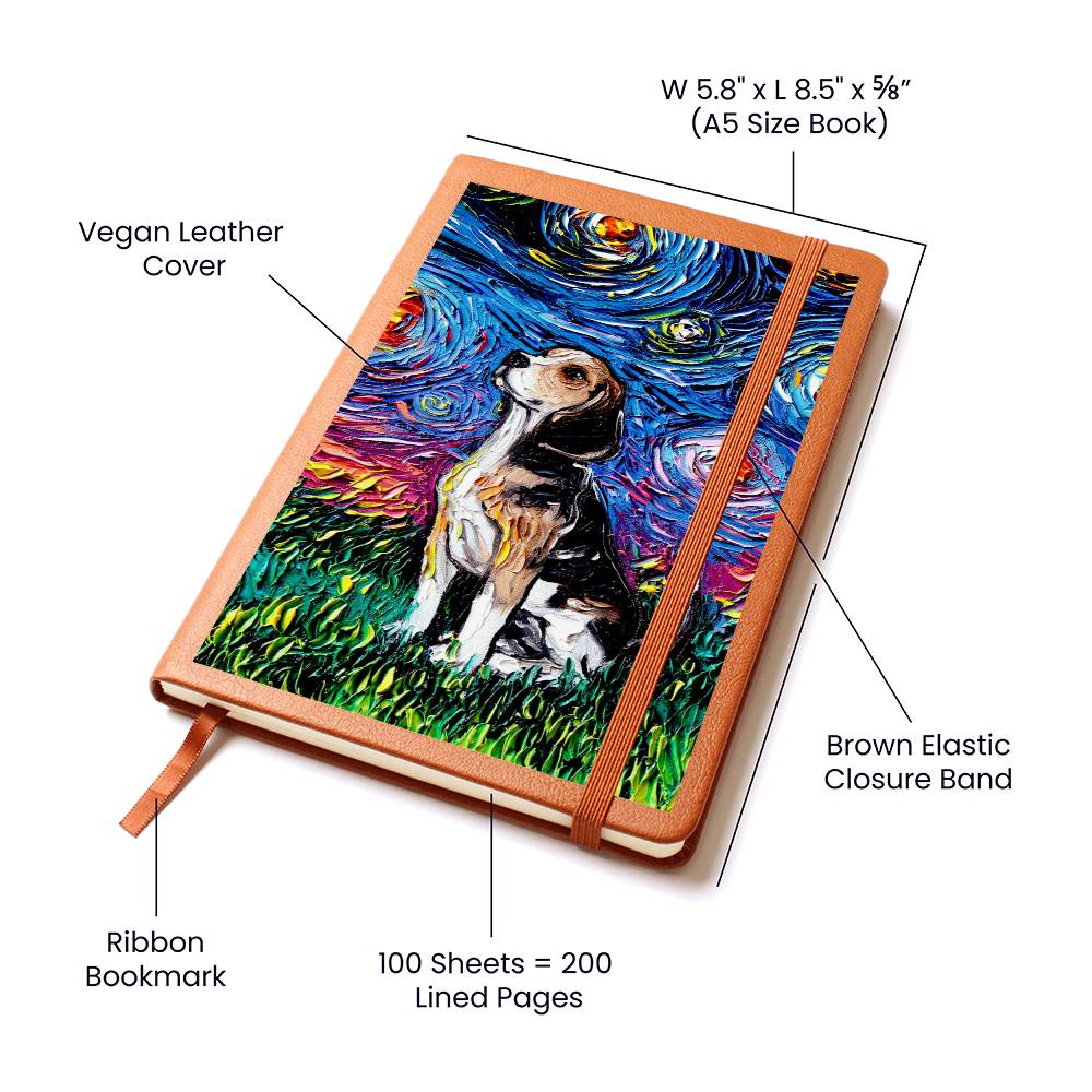 Beagle Starry Night Leather Journal