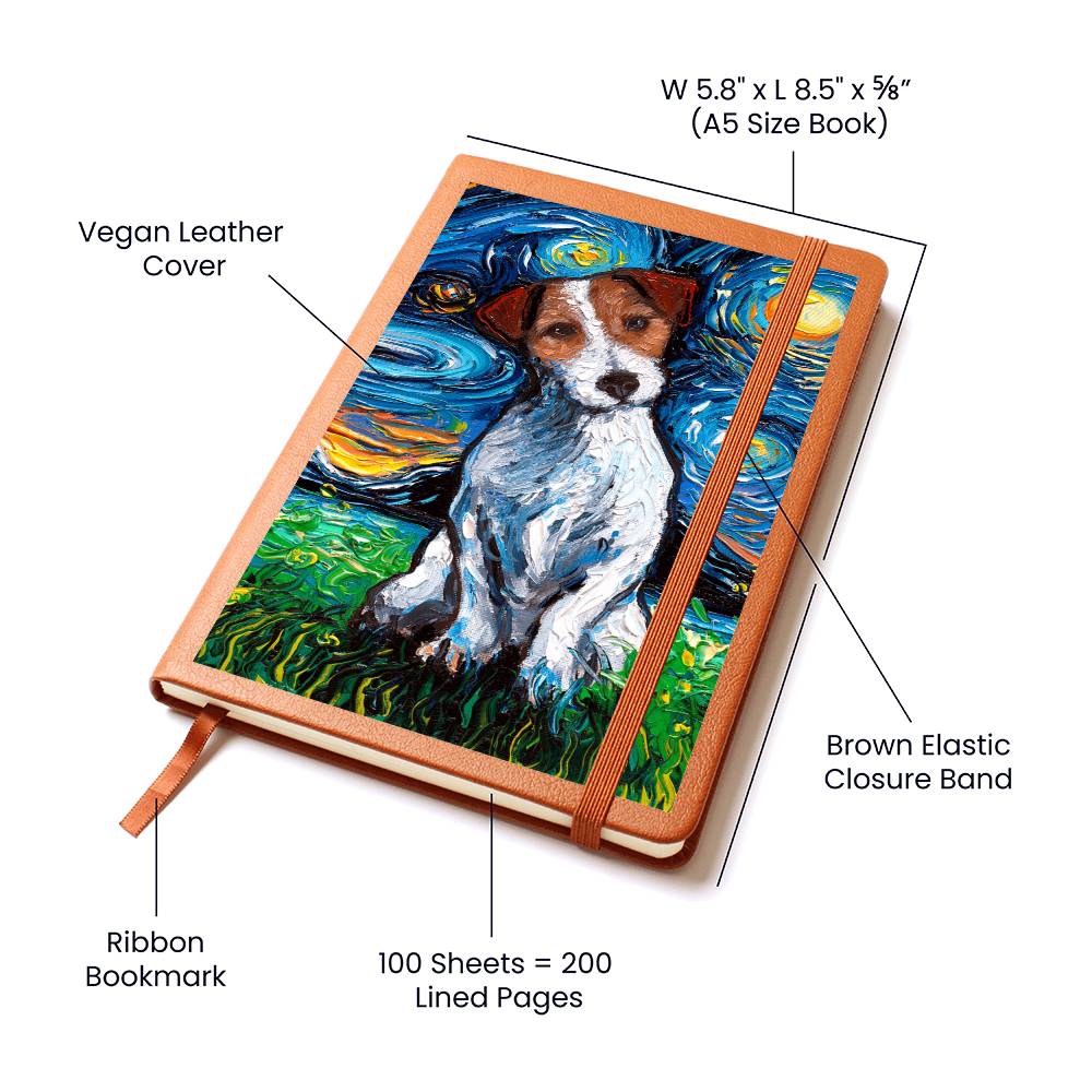 Jack Russell Terrier Starry Night Leather Journal