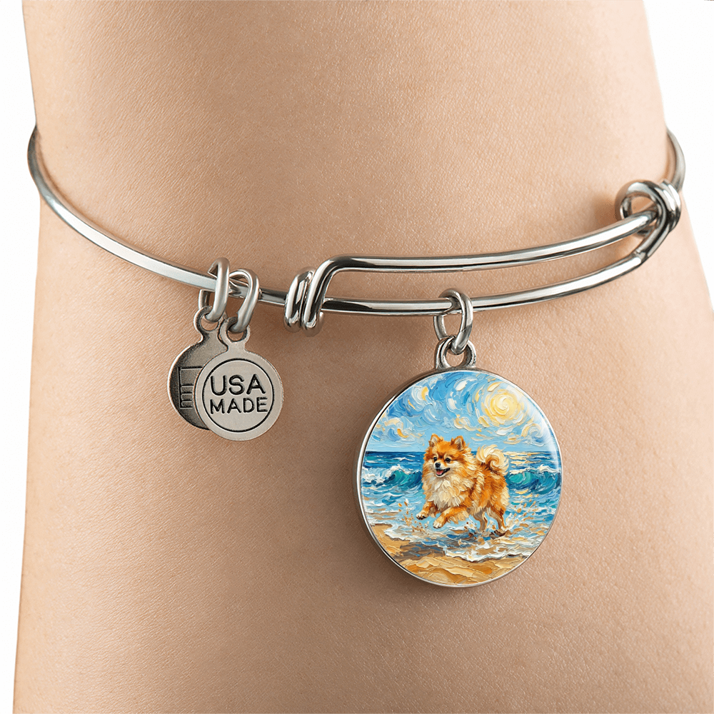 Beach Day - Pomeranian Round Charm Bracelet